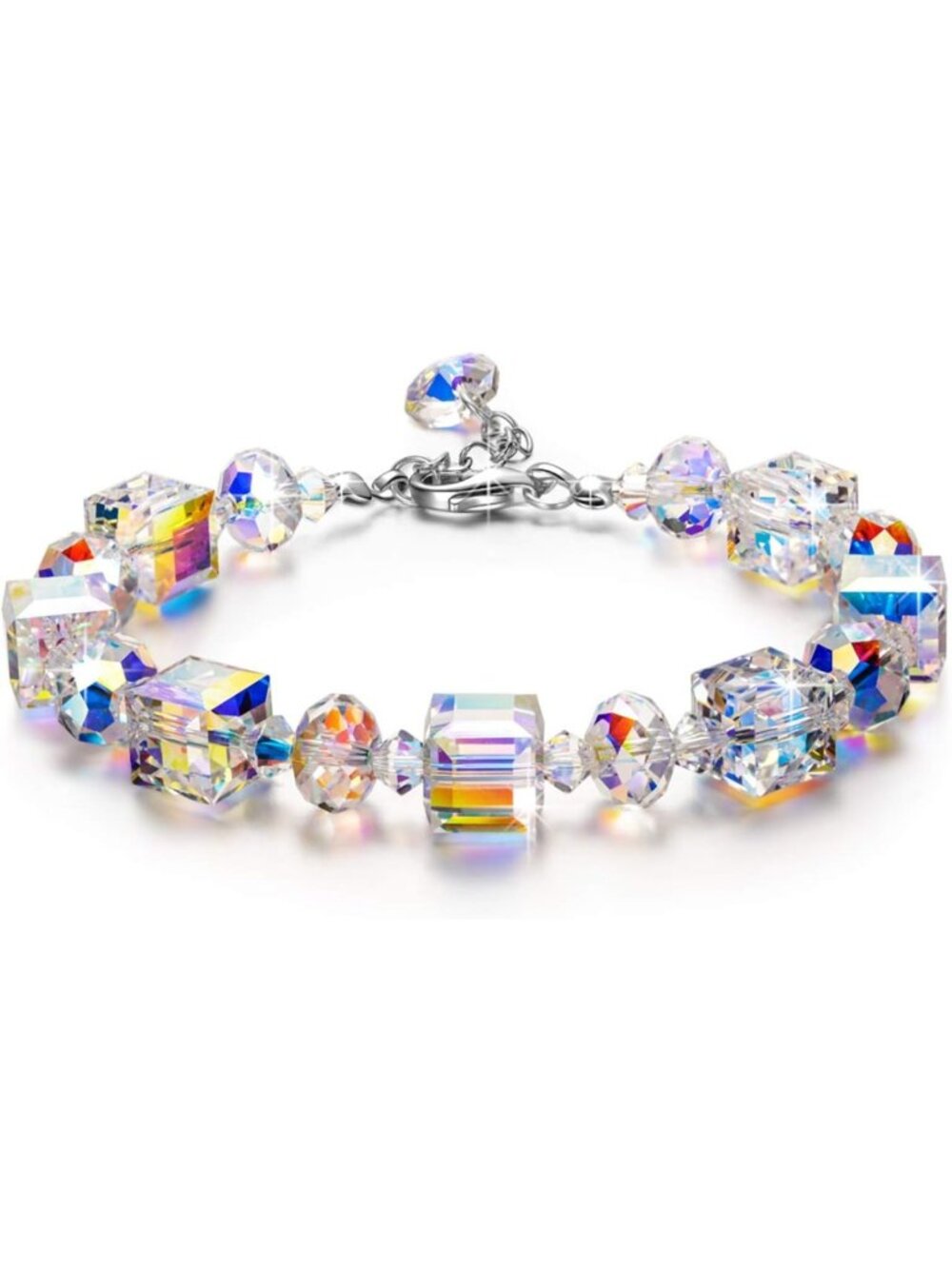 Sterling Silver Bracelet with Northern Lights Crystals & Gift Box - Perfect for